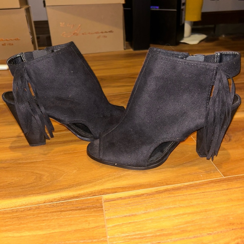 Heart in D brand Black Suede Fringe Ankle Boots